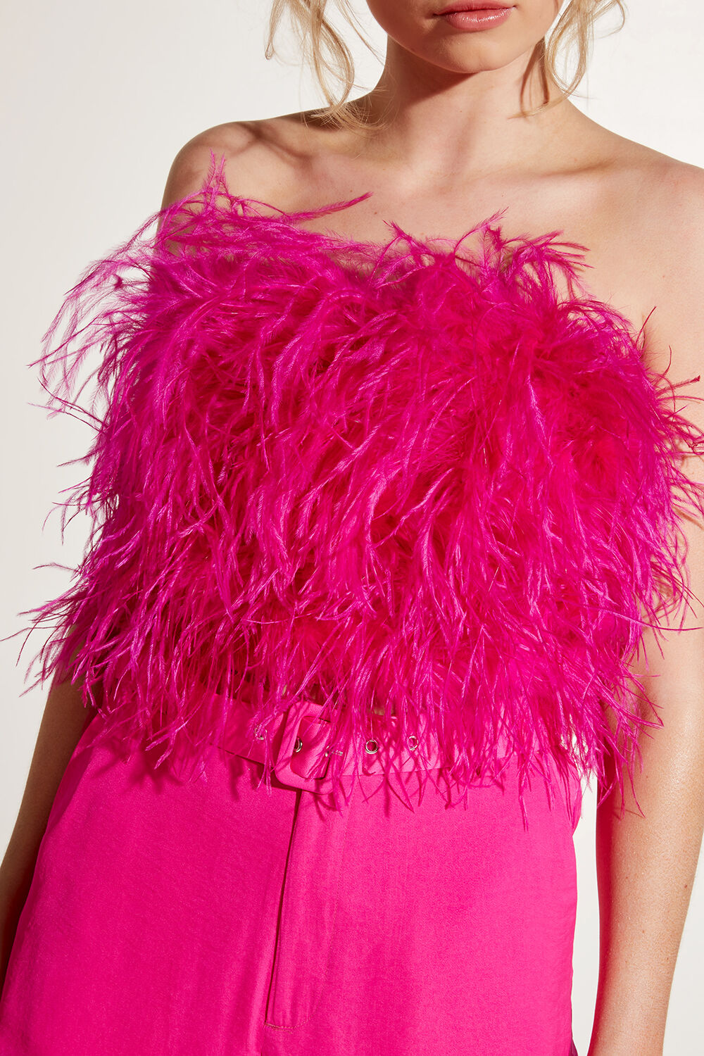Feather Bustier Top in Pink Shock | Bardot